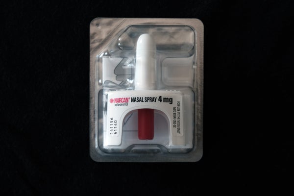 A Narcan nasal overdose kit