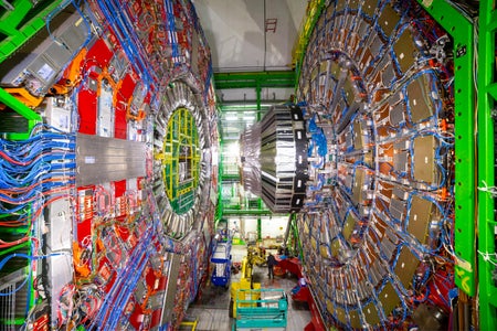 Colorful wires and panels of the Large Hadron Collider.