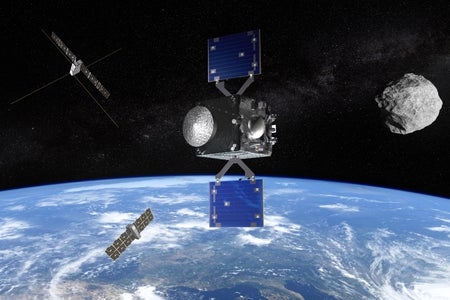 Artist's impression of ESA's Rapid Apophis Mission for Space Safety shown above earth