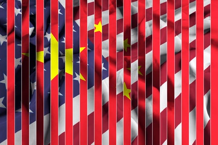 Chinese and US Flags cut in stripes.