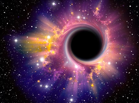 Computer artwork representing a black hole against a starfield.