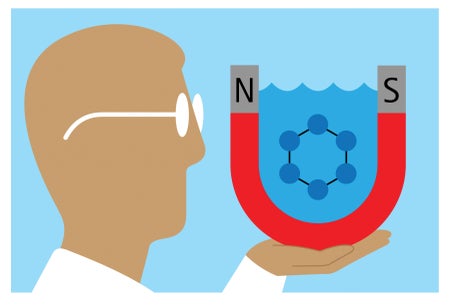 Illustration of a cartoon person holding up a magnet with north and south poles